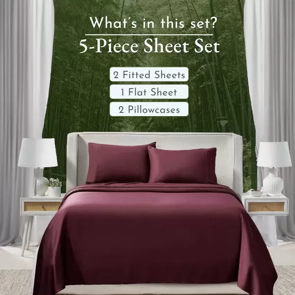 imageCalifornia Design Den Rayon from Bamboo Sheets Queen Size Bed Luxury Silk Sheets Cooling Sheets White Bedsheets with Snug Fitted Deep Pockets Queen WhiteBurgundy