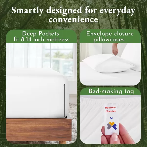 imageCalifornia Design Den Rayon from Bamboo Sheets Queen Size Bed Luxury Silk Sheets Cooling Sheets White Bedsheets with Snug Fitted Deep Pockets Queen WhiteBright White