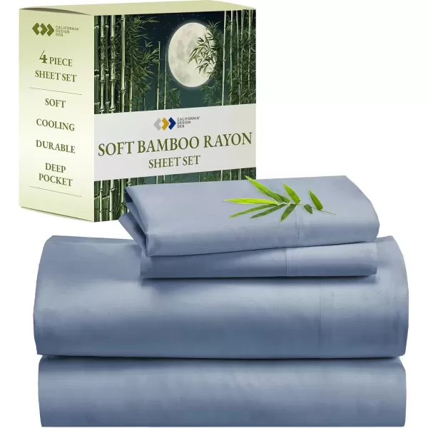 imageCalifornia Design Den Rayon from Bamboo Sheets Queen Size Bed Luxury Silk Sheets Cooling Sheets White Bedsheets with Snug Fitted Deep Pockets Queen WhiteBlue Hydrangea