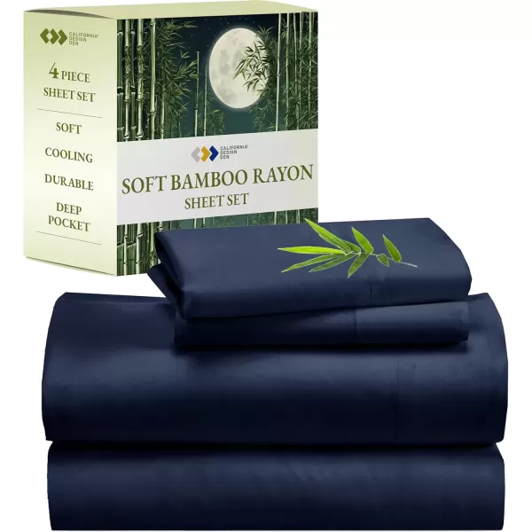imageCalifornia Design Den Rayon from Bamboo Sheets Queen Size Bed Luxury Silk Sheets Cooling Sheets White Bedsheets with Snug Fitted Deep Pockets Queen WhiteNavy Blue
