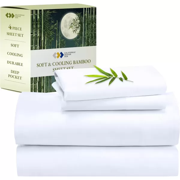 imageCalifornia Design Den Rayon from Bamboo Sheets Queen Size Bed Luxury Silk Sheets Cooling Sheets White Bedsheets with Snug Fitted Deep Pockets Queen WhiteBright White
