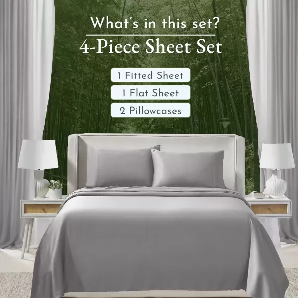 imageCalifornia Design Den Rayon from Bamboo Sheets Queen Size Bed Luxury Silk Sheets Cooling Sheets White Bedsheets with Snug Fitted Deep Pockets Queen WhiteSilver Gray