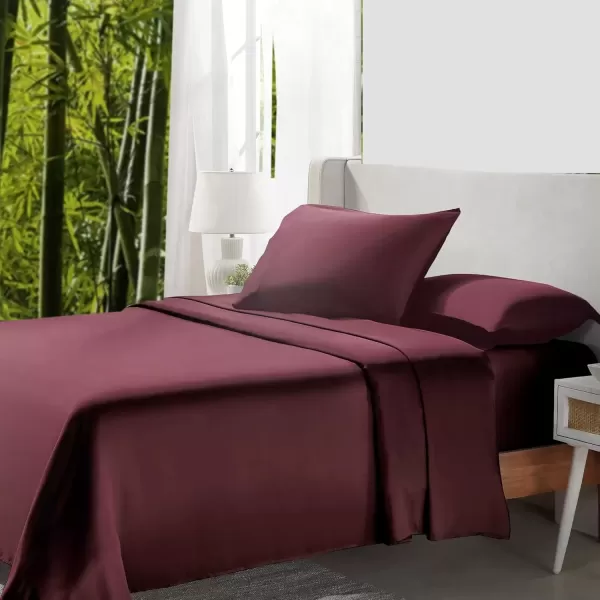 imageCalifornia Design Den Rayon from Bamboo Sheets Queen Size Bed Luxury Silk Sheets Cooling Sheets White Bedsheets with Snug Fitted Deep Pockets Queen WhiteBurgundy