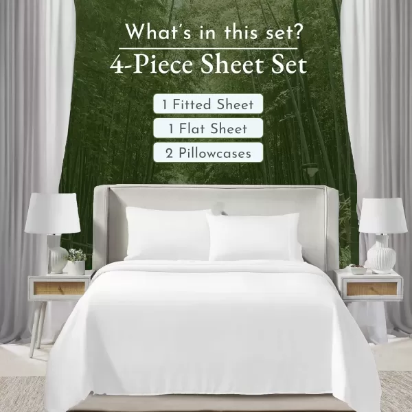 imageCalifornia Design Den Rayon from Bamboo Sheets Queen Size Bed Luxury Silk Sheets Cooling Sheets White Bedsheets with Snug Fitted Deep Pockets Queen WhiteBright White