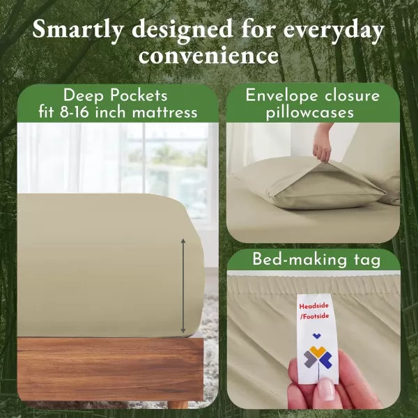 imageCalifornia Design Den Rayon from Bamboo Sheets Queen Size Bed Luxury Silk Sheets Cooling Sheets White Bedsheets with Snug Fitted Deep Pockets Queen WhiteBeige