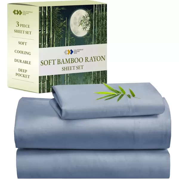 imageCalifornia Design Den Rayon from Bamboo Sheets Queen Size Bed Luxury Silk Sheets Cooling Sheets White Bedsheets with Snug Fitted Deep Pockets Queen WhiteBlue Hydrangea