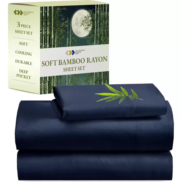 imageCalifornia Design Den Rayon from Bamboo Sheets Queen Size Bed Luxury Silk Sheets Cooling Sheets White Bedsheets with Snug Fitted Deep Pockets Queen WhiteNavy Blue
