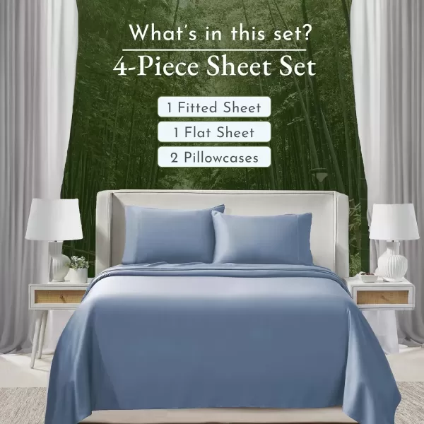 imageCalifornia Design Den Rayon from Bamboo Sheets Queen Size Bed Luxury Silk Sheets Cooling Sheets White Bedsheets with Snug Fitted Deep Pockets Queen WhiteBlue Hydrangea
