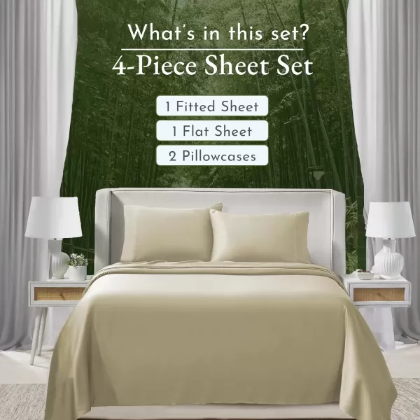 imageCalifornia Design Den Rayon from Bamboo Sheets Queen Size Bed Luxury Silk Sheets Cooling Sheets White Bedsheets with Snug Fitted Deep Pockets Queen WhiteBeige