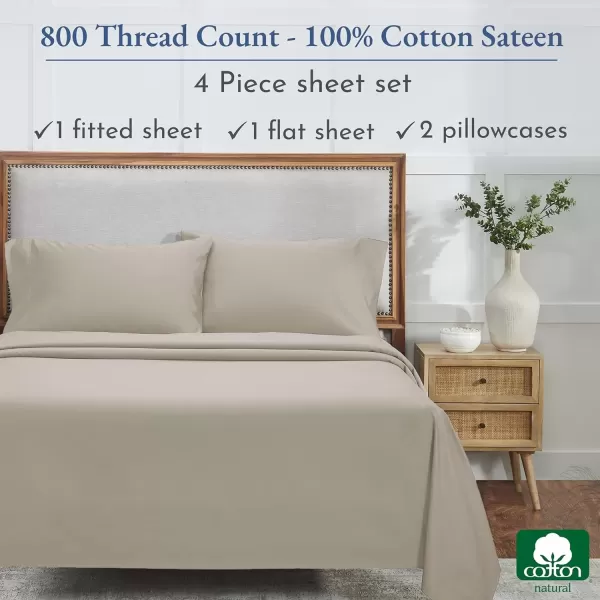 imageCalifornia Design Den Split King Sheets Sets for Adjustable Bed  Buttery Soft 800 Thread Count 100 Cotton Set  Beats Fake Egyptian Claims Bedding Set with Durable Twin XL Fitted Sheets WhiteBeige