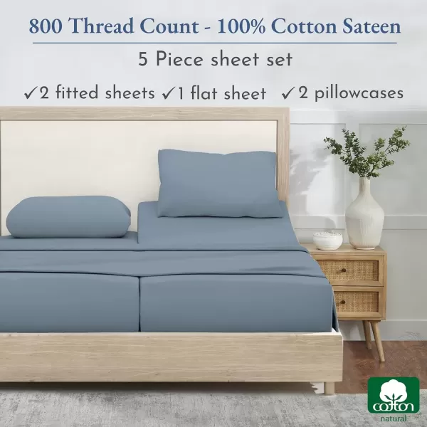 imageCalifornia Design Den Split King Sheets Sets for Adjustable Bed  Buttery Soft 800 Thread Count 100 Cotton Set  Beats Fake Egyptian Claims Bedding Set with Durable Twin XL Fitted Sheets WhiteBlue