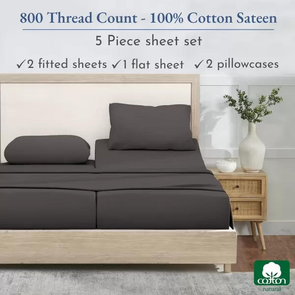 imageCalifornia Design Den Split King Sheets Sets for Adjustable Bed  Buttery Soft 800 Thread Count 100 Cotton Set  Beats Fake Egyptian Claims Bedding Set with Durable Twin XL Fitted Sheets WhiteGrey