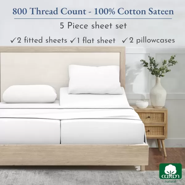 imageCalifornia Design Den Split King Sheets Sets for Adjustable Bed  Buttery Soft 800 Thread Count 100 Cotton Set  Beats Fake Egyptian Claims Bedding Set with Durable Twin XL Fitted Sheets WhiteBright White