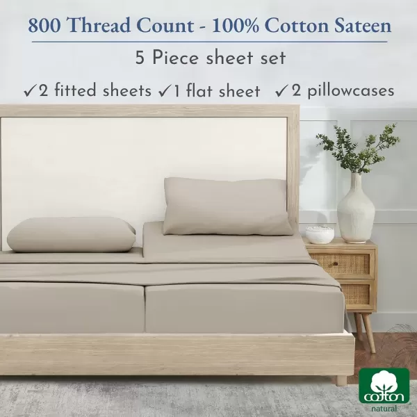 imageCalifornia Design Den Split King Sheets Sets for Adjustable Bed  Buttery Soft 800 Thread Count 100 Cotton Set  Beats Fake Egyptian Claims Bedding Set with Durable Twin XL Fitted Sheets WhiteBeige