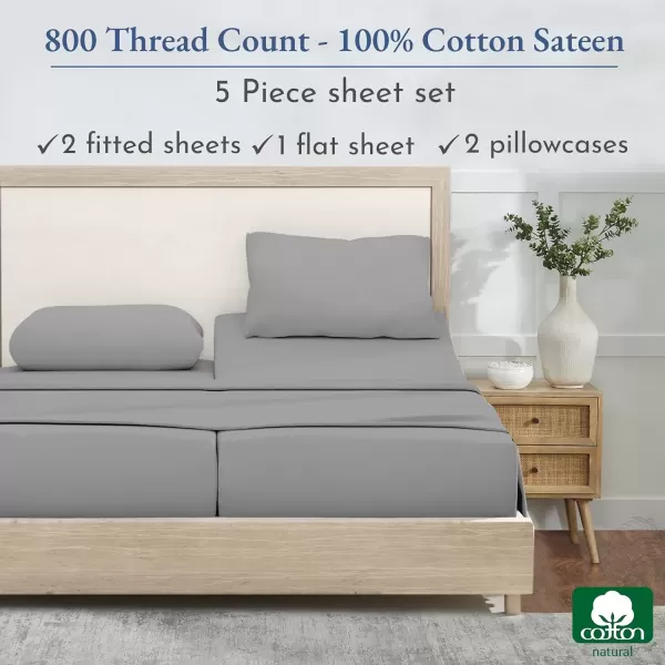imageCalifornia Design Den Split King Sheets Sets for Adjustable Bed  Buttery Soft 800 Thread Count 100 Cotton Set  Beats Fake Egyptian Claims Bedding Set with Durable Twin XL Fitted Sheets WhiteLight Grey