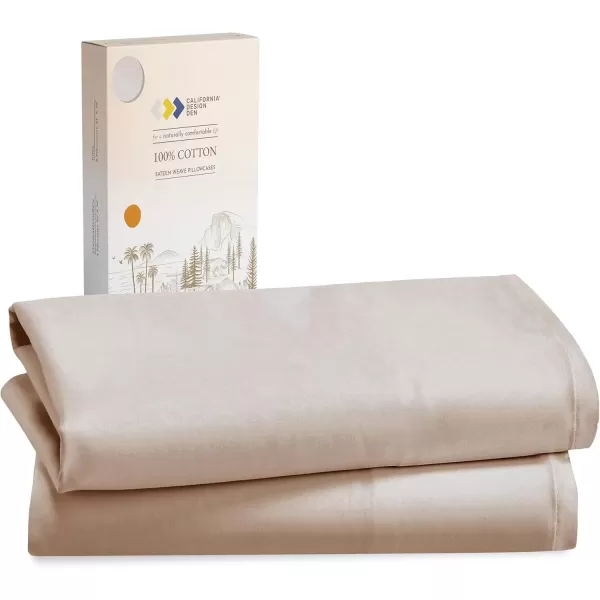 imageCalifornia Design Den 100 Cotton Pillow Cases Standard Size Set of 2 Soft ampamp Cooling Sateen Weave Pillowcase Set StandardQueen BeigeBeige