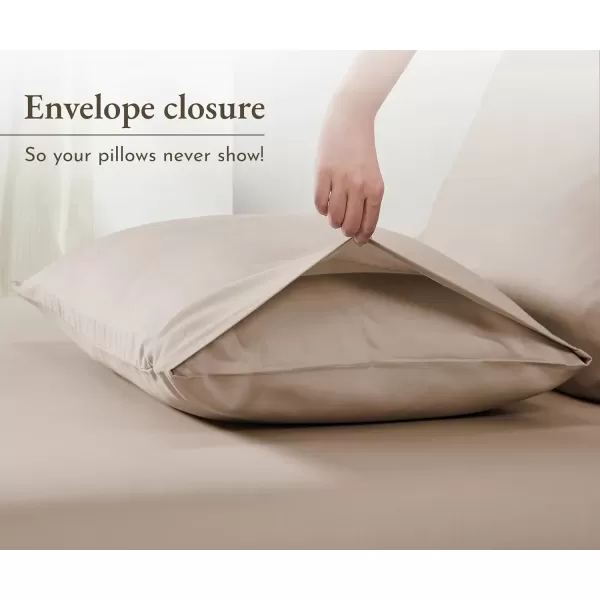 imageCalifornia Design Den 100 Cotton Pillow Cases Standard Size Set of 2 Soft ampamp Cooling Sateen Weave Pillowcase Set StandardQueen BeigeBeige