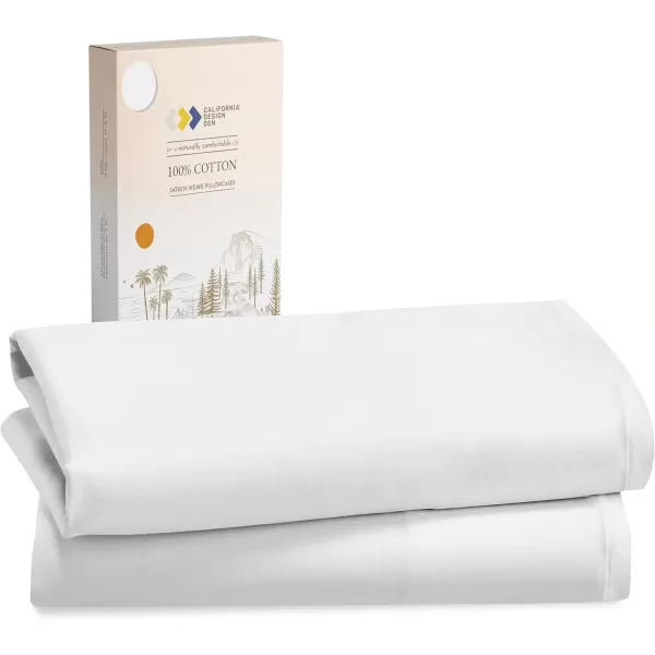 imageCalifornia Design Den 100 Cotton Pillow Cases Standard Size Set of 2 Soft ampamp Cooling Sateen Weave Pillowcase Set StandardQueen BeigeBright White