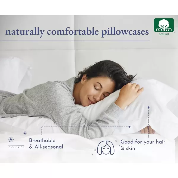 imageCalifornia Design Den 100 Cotton Pillow Cases Standard Size Set of 2 Soft ampamp Cooling Sateen Weave Pillowcase Set StandardQueen BeigeBright White
