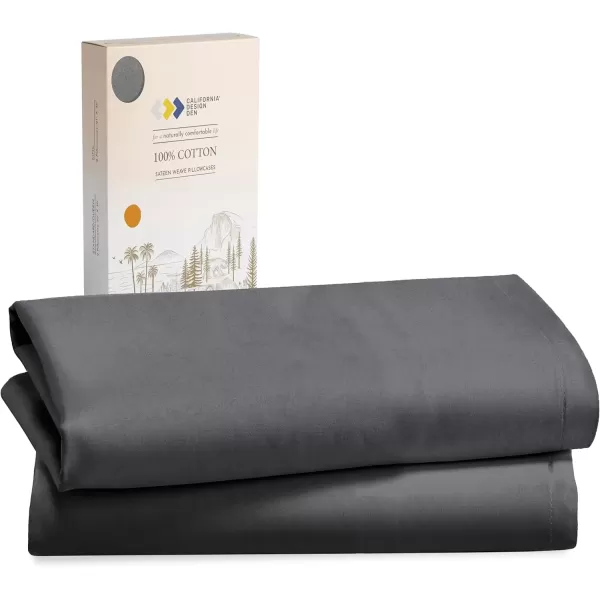 imageCalifornia Design Den 100 Cotton Pillow Cases Standard Size Set of 2 Soft ampamp Cooling Sateen Weave Pillowcase Set StandardQueen BeigeGrey