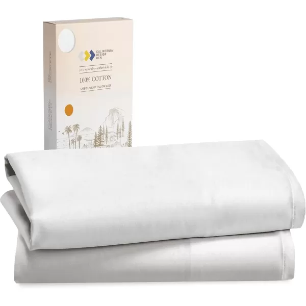 imageCalifornia Design Den 100 Cotton Pillow Cases Standard Size Set of 2 Soft ampamp Cooling Sateen Weave Pillowcase Set StandardQueen BeigeIvory