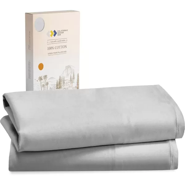 imageCalifornia Design Den 100 Cotton Pillow Cases Standard Size Set of 2 Soft ampamp Cooling Sateen Weave Pillowcase Set StandardQueen BeigeLight Grey
