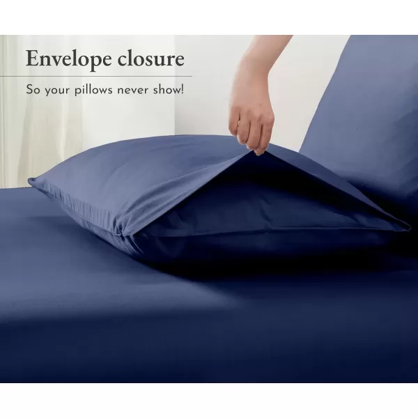 imageCalifornia Design Den 100 Cotton Pillow Cases Standard Size Set of 2 Soft ampamp Cooling Sateen Weave Pillowcase Set StandardQueen BeigeNavy Blue