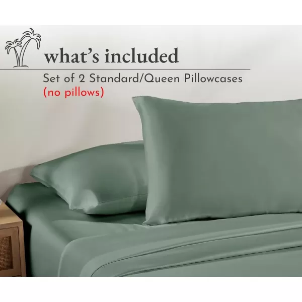imageCalifornia Design Den 100 Cotton Pillow Cases Standard Size Set of 2 Soft ampamp Cooling Sateen Weave Pillowcase Set StandardQueen BeigeSage Green
