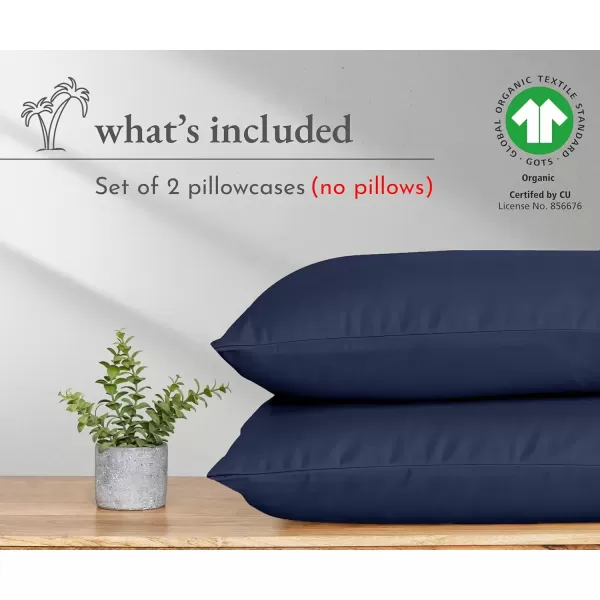 imageCalifornia Design Den 100 Organic Cotton Pillow Cases QueenStandard Set of 2 Authentic GOTS Certified Soft ampamp Cooling Percale Weave Cotton Pillowcases Bright WhiteNavy