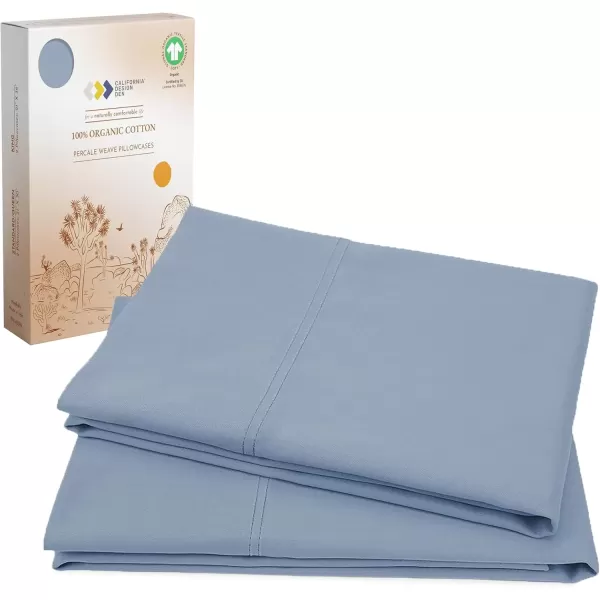 imageCalifornia Design Den 100 Organic Cotton Pillow Cases QueenStandard Set of 2 Authentic GOTS Certified Soft ampamp Cooling Percale Weave Cotton Pillowcases Bright WhiteBlue Hydrangea