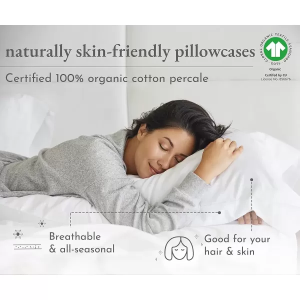 imageCalifornia Design Den 100 Organic Cotton Pillow Cases QueenStandard Set of 2 Authentic GOTS Certified Soft ampamp Cooling Percale Weave Cotton Pillowcases Bright WhiteGrey