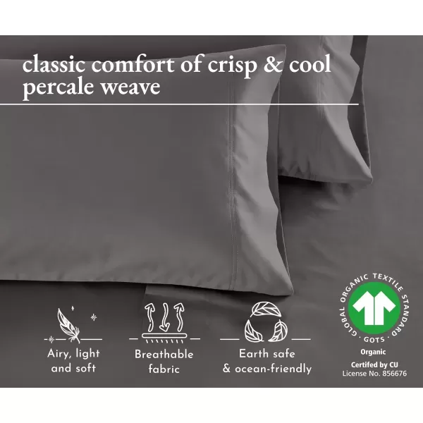 imageCalifornia Design Den 100 Organic Cotton Pillow Cases QueenStandard Set of 2 Authentic GOTS Certified Soft ampamp Cooling Percale Weave Cotton Pillowcases Bright WhiteGrey