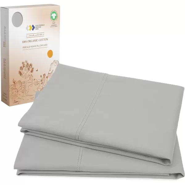 imageCalifornia Design Den 100 Organic Cotton Pillow Cases QueenStandard Set of 2 Authentic GOTS Certified Soft ampamp Cooling Percale Weave Cotton Pillowcases Bright WhiteLight Grey