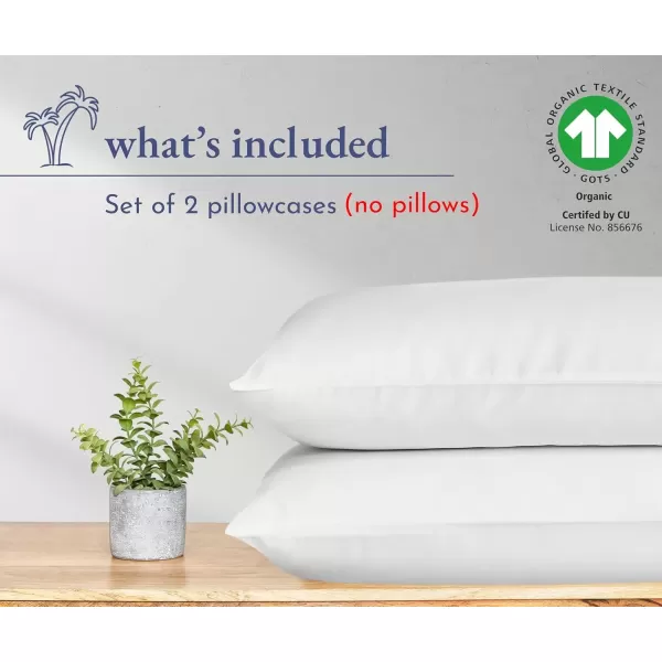 imageCalifornia Design Den 100 Organic Cotton Pillow Cases QueenStandard Set of 2 Authentic GOTS Certified Soft ampamp Cooling Percale Weave Cotton Pillowcases Bright WhiteBright White