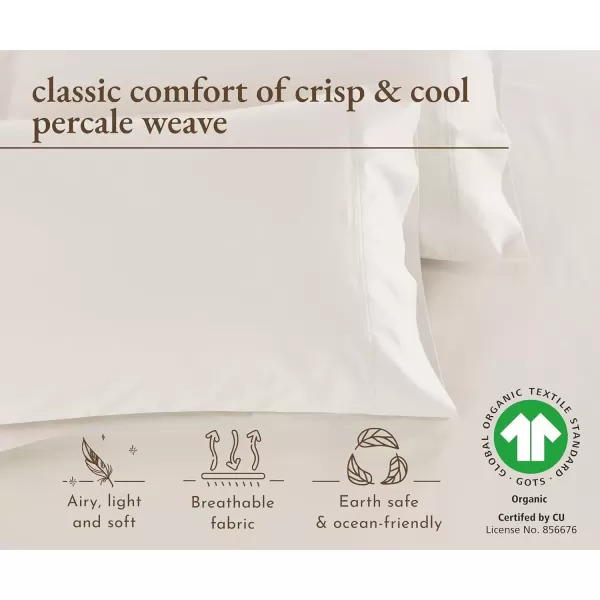 imageCalifornia Design Den 100 Organic Cotton Pillow Cases QueenStandard Set of 2 Authentic GOTS Certified Soft ampamp Cooling Percale Weave Cotton Pillowcases Bright WhiteNatural Ivory