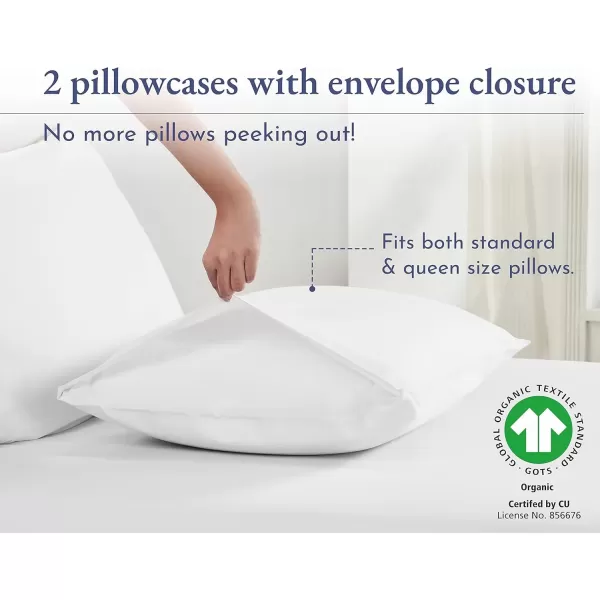 imageCalifornia Design Den 100 Organic Cotton Pillow Cases QueenStandard Set of 2 Authentic GOTS Certified Soft ampamp Cooling Percale Weave Cotton Pillowcases Bright WhiteBright White