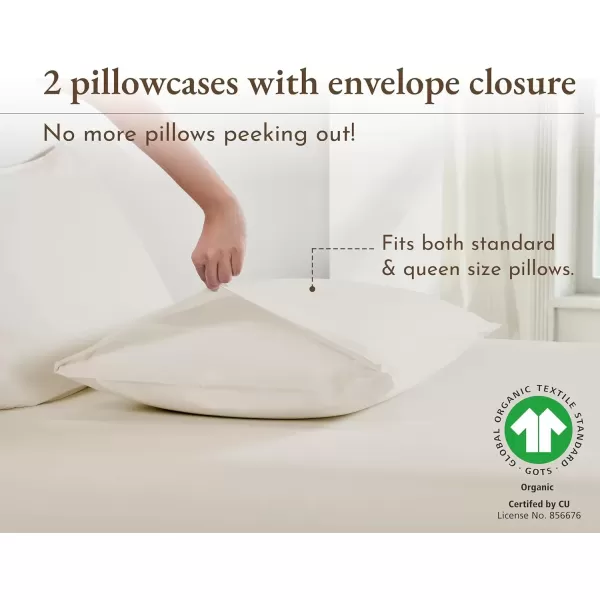 imageCalifornia Design Den 100 Organic Cotton Pillow Cases QueenStandard Set of 2 Authentic GOTS Certified Soft ampamp Cooling Percale Weave Cotton Pillowcases Bright WhiteNatural Ivory