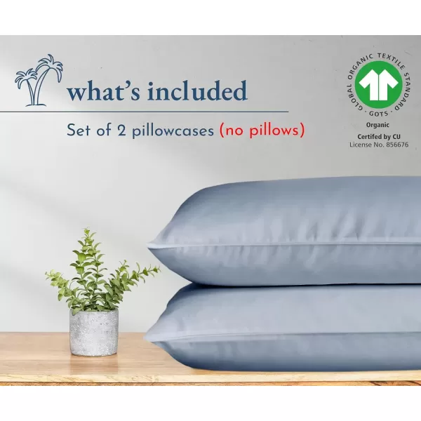 imageCalifornia Design Den 100 Organic Cotton Pillow Cases QueenStandard Set of 2 Authentic GOTS Certified Soft ampamp Cooling Percale Weave Cotton Pillowcases Bright WhiteBlue Hydrangea