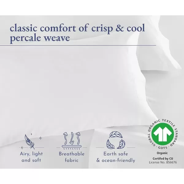 imageCalifornia Design Den 100 Organic Cotton Pillow Cases QueenStandard Set of 2 Authentic GOTS Certified Soft ampamp Cooling Percale Weave Cotton Pillowcases Bright WhiteBright White