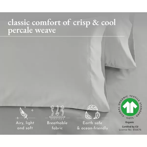 imageCalifornia Design Den 100 Organic Cotton Pillow Cases QueenStandard Set of 2 Authentic GOTS Certified Soft ampamp Cooling Percale Weave Cotton Pillowcases Bright WhiteLight Grey