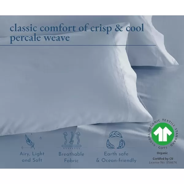 imageCalifornia Design Den 100 Organic Cotton Pillow Cases QueenStandard Set of 2 Authentic GOTS Certified Soft ampamp Cooling Percale Weave Cotton Pillowcases Bright WhiteBlue Hydrangea