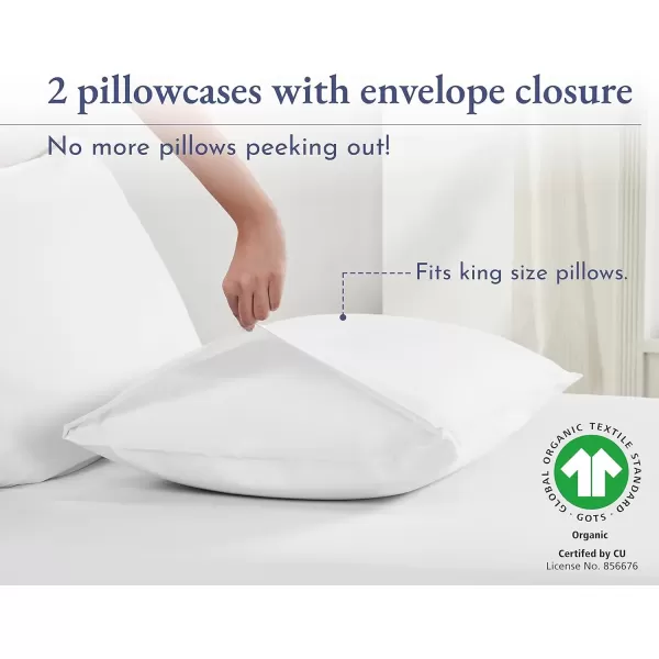 imageCalifornia Design Den 100 Organic Cotton Pillow Cases QueenStandard Set of 2 Authentic GOTS Certified Soft ampamp Cooling Percale Weave Cotton Pillowcases Bright WhiteBright White