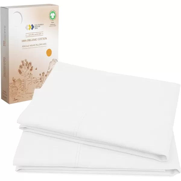 imageCalifornia Design Den 100 Organic Cotton Pillow Cases QueenStandard Set of 2 Authentic GOTS Certified Soft ampamp Cooling Percale Weave Cotton Pillowcases Bright WhiteBright White