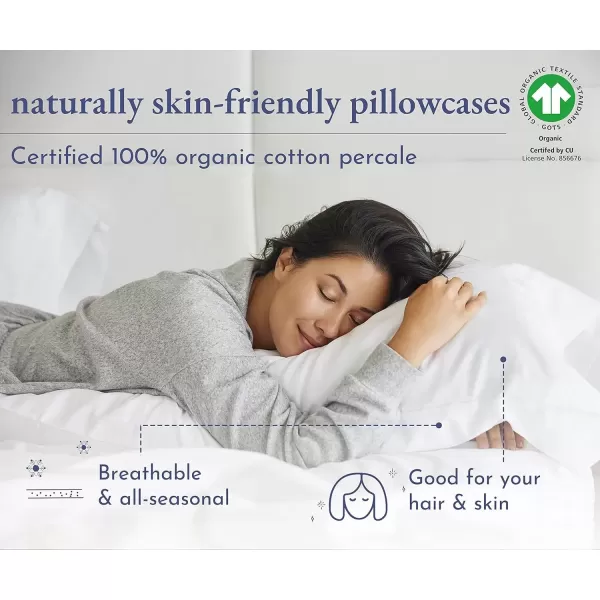 imageCalifornia Design Den 100 Organic Cotton Pillow Cases QueenStandard Set of 2 Authentic GOTS Certified Soft ampamp Cooling Percale Weave Cotton Pillowcases Bright White01  Bright White