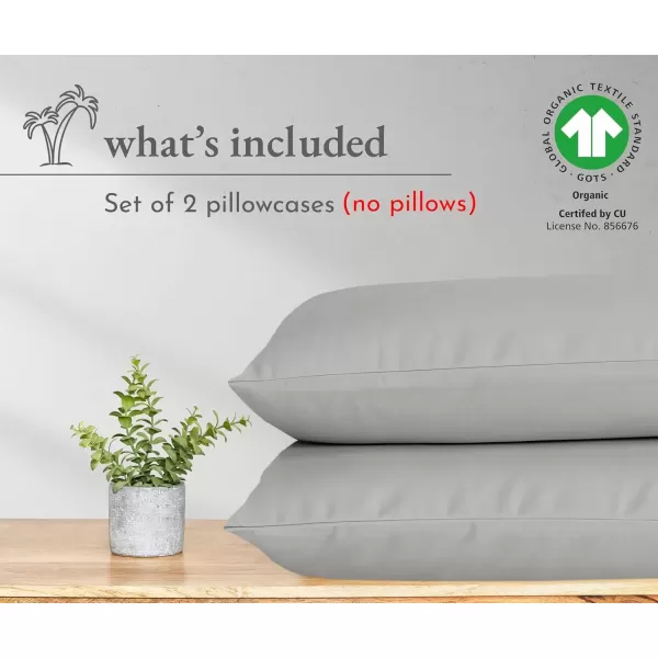 imageCalifornia Design Den 100 Organic Cotton Pillow Cases QueenStandard Set of 2 Authentic GOTS Certified Soft ampamp Cooling Percale Weave Cotton Pillowcases Bright WhiteLight Grey