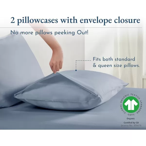 imageCalifornia Design Den 100 Organic Cotton Pillow Cases QueenStandard Set of 2 Authentic GOTS Certified Soft ampamp Cooling Percale Weave Cotton Pillowcases Bright WhiteBlue Hydrangea
