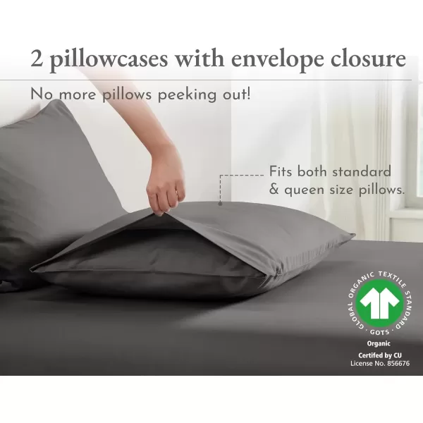 imageCalifornia Design Den 100 Organic Cotton Pillow Cases QueenStandard Set of 2 Authentic GOTS Certified Soft ampamp Cooling Percale Weave Cotton Pillowcases Bright WhiteGrey
