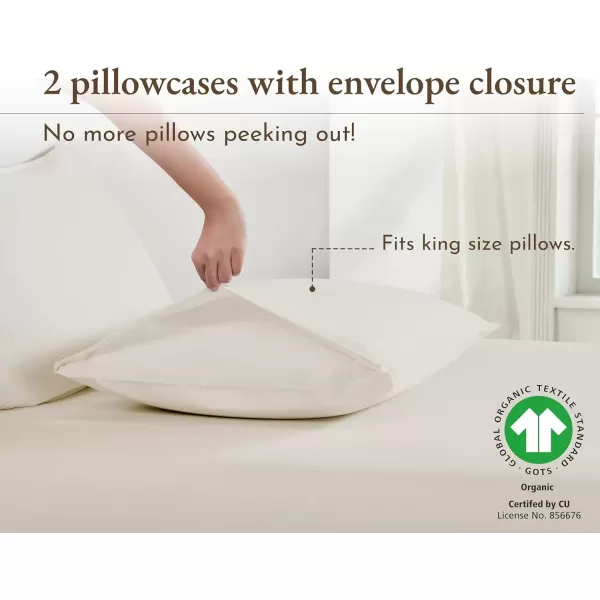 imageCalifornia Design Den 100 Organic Cotton Pillow Cases QueenStandard Set of 2 Authentic GOTS Certified Soft ampamp Cooling Percale Weave Cotton Pillowcases Bright WhiteNatural Ivory