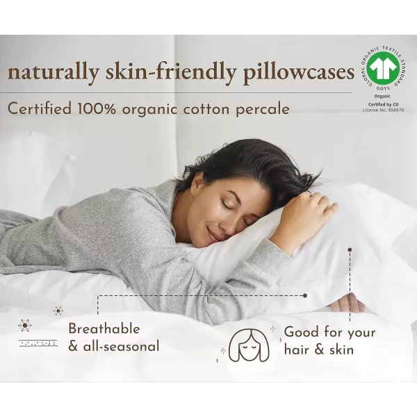 imageCalifornia Design Den 100 Organic Cotton Pillow Cases QueenStandard Set of 2 Authentic GOTS Certified Soft ampamp Cooling Percale Weave Cotton Pillowcases Bright WhiteNatural Ivory