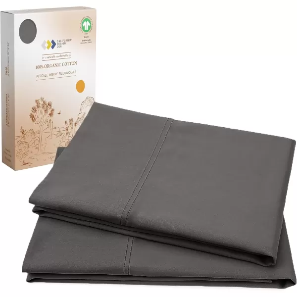 imageCalifornia Design Den 100 Organic Cotton Pillow Cases QueenStandard Set of 2 Authentic GOTS Certified Soft ampamp Cooling Percale Weave Cotton Pillowcases Bright WhiteGrey